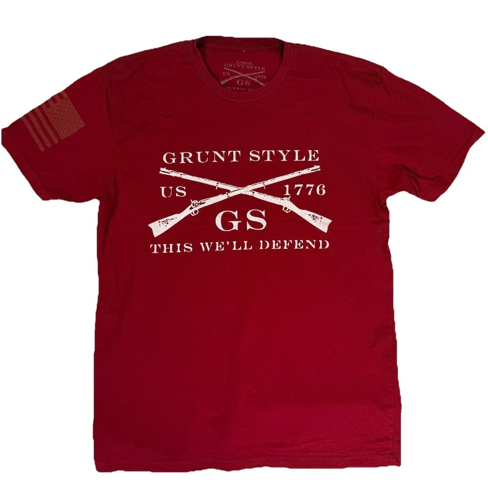 Grunt Style 1776 This We'll Defend Red Graphic T Shirt USA Flag Men's Large